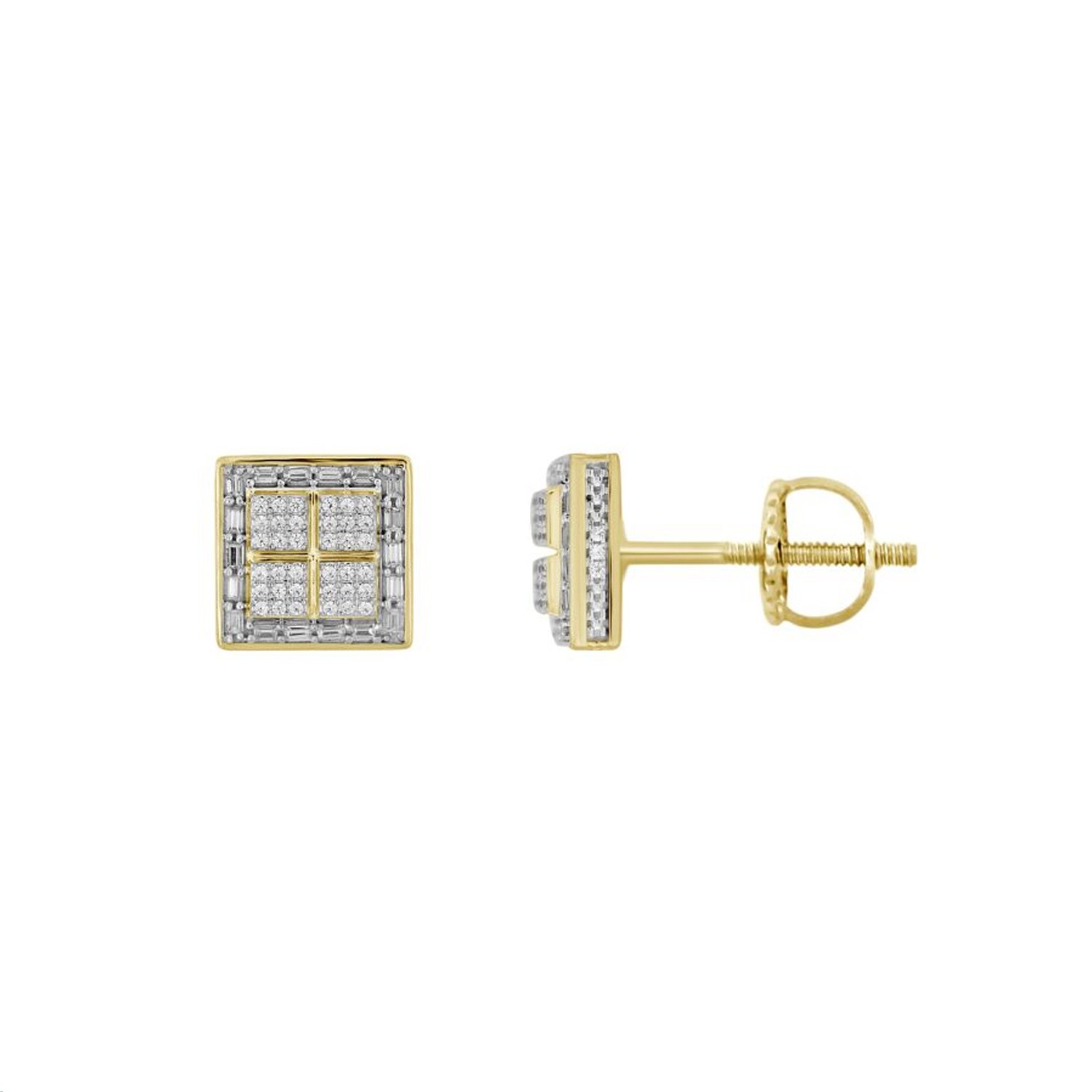 LADIES EARRING 0.33CT ROUND/BAGUETTE DIAMOND 10K YELLOW GOLD - Image 1