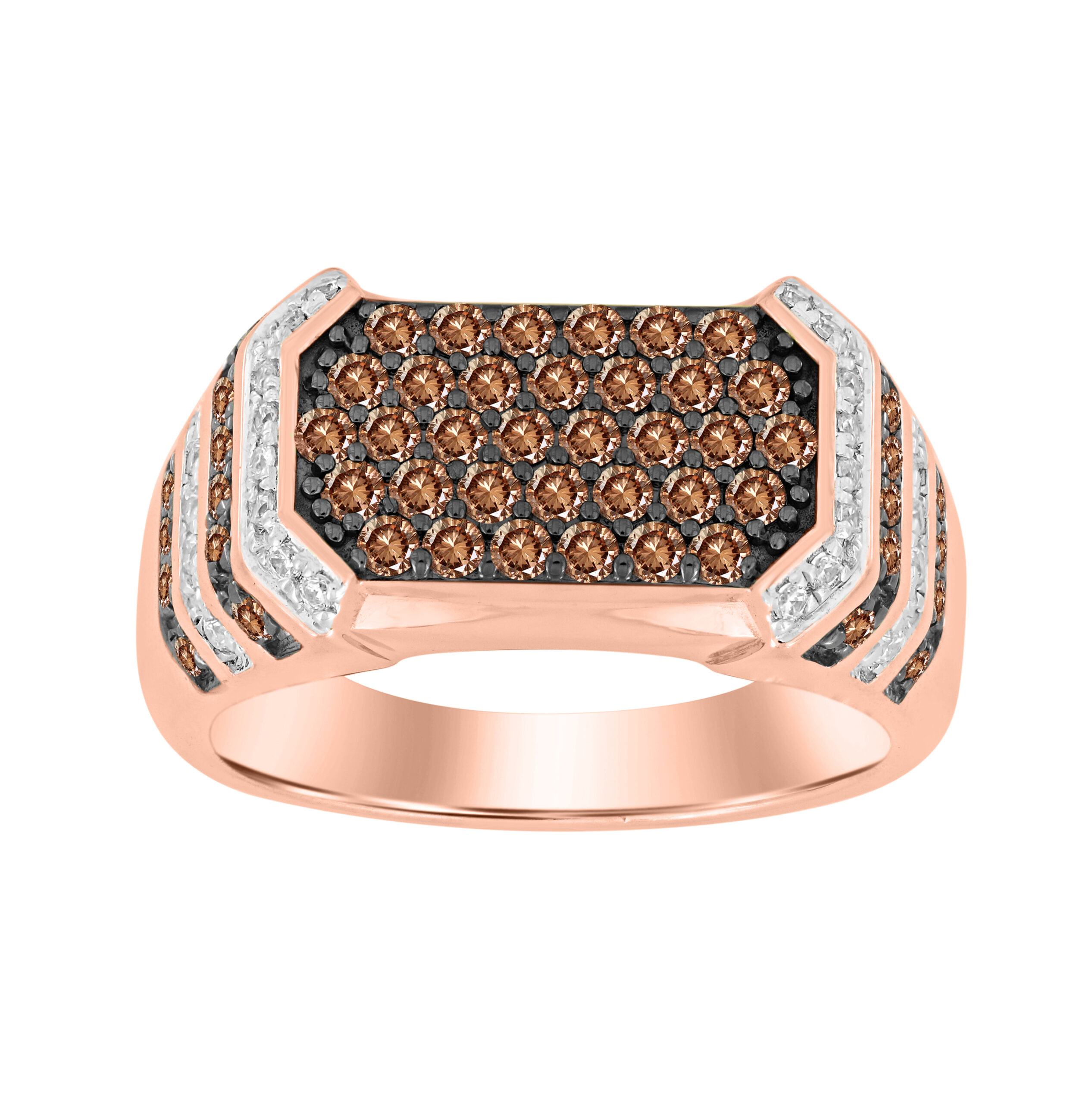 MEN'S RING 1.00CT ROUND/DARK BROWN DIAMOND 10K ROSE GOLD - Image 1