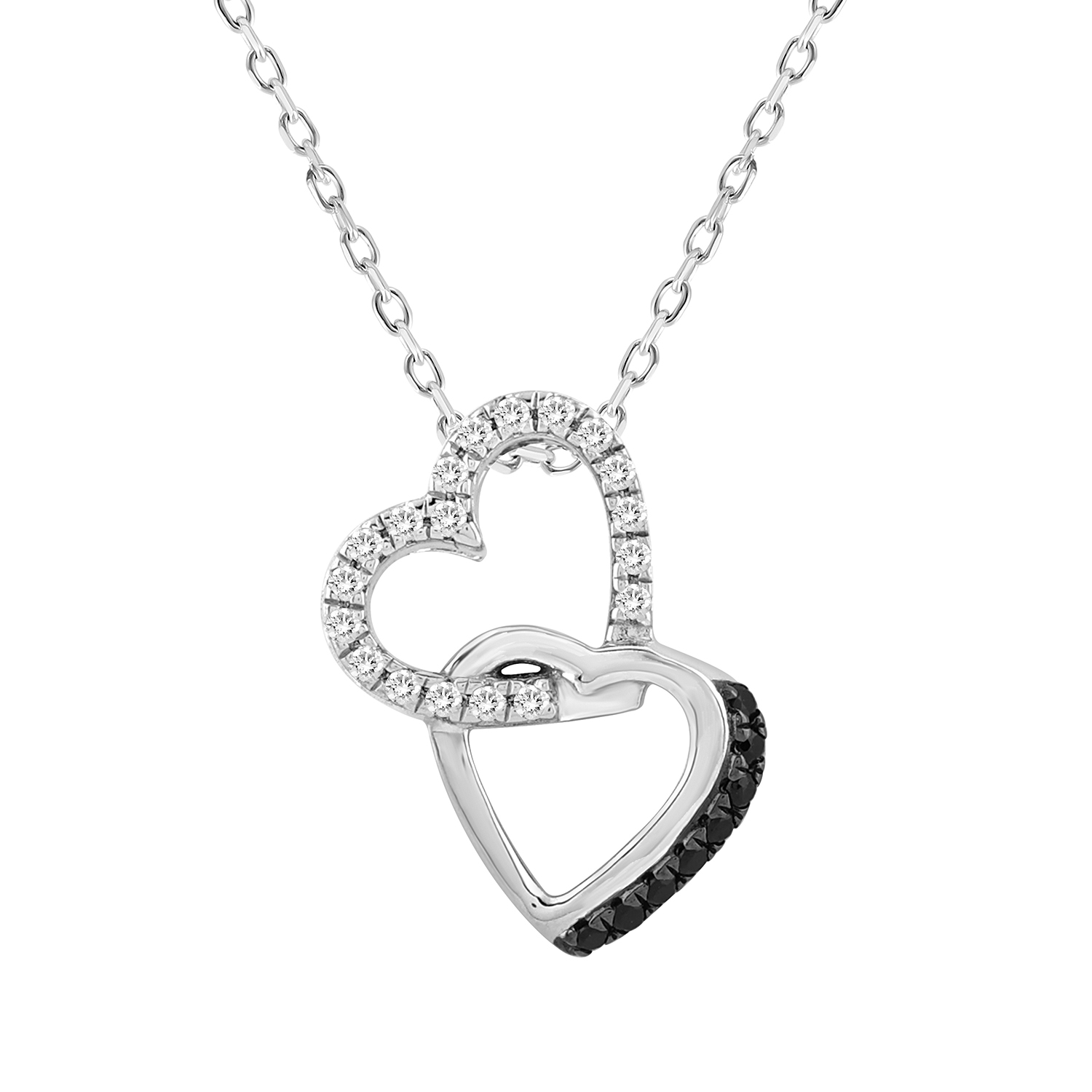 LADIES PENDANT WITH CHAIN 0.10CT ROUND/BLACK DIAMOND 14K WHITE GOLD - Image 1
