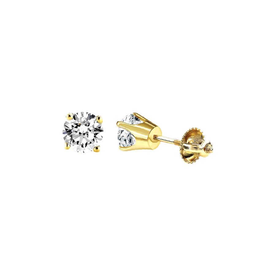 LADIES EARRINGS 0.25CT ROUND DIAMOND 14K YELLOW GOLD - Image 1