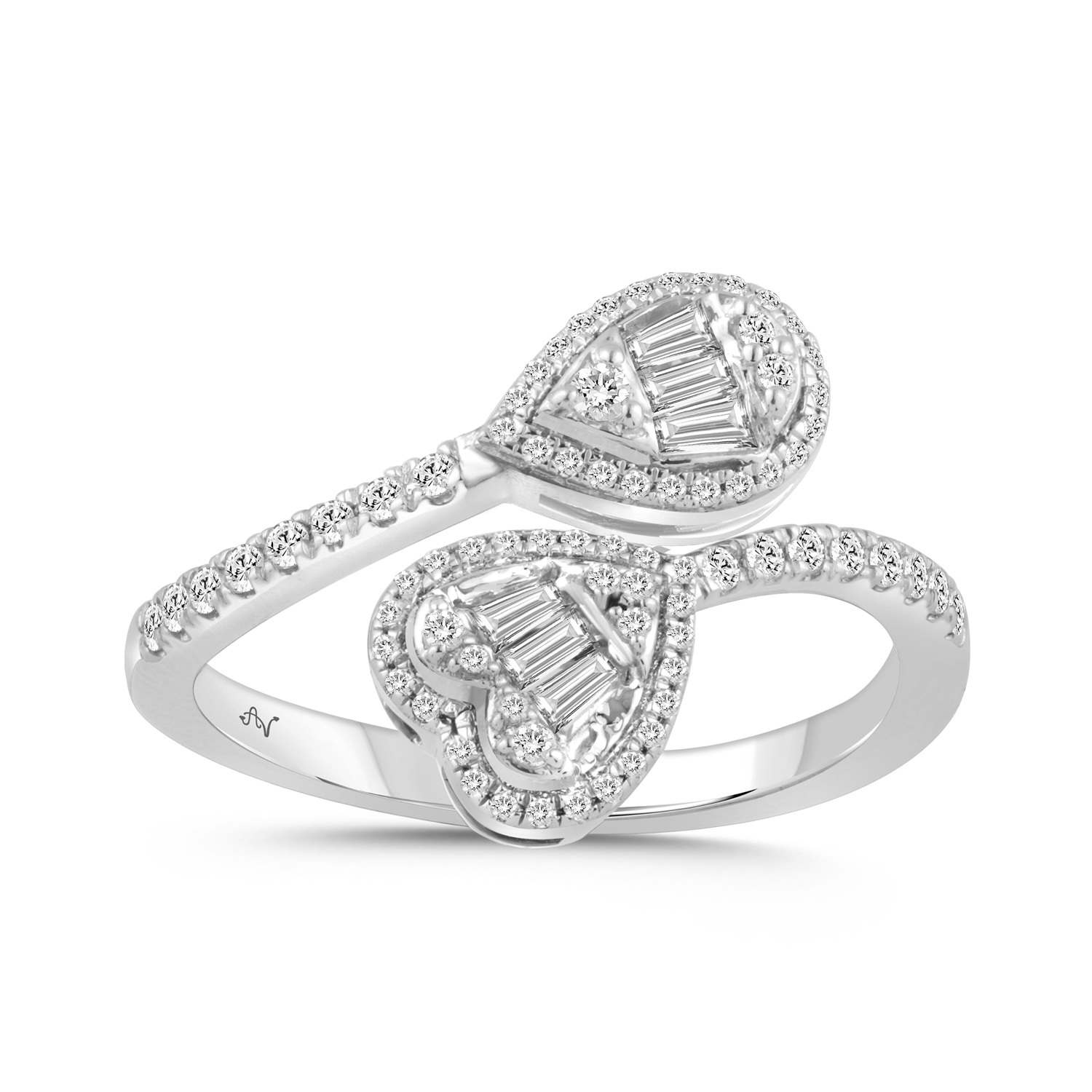 LADIES RING 0.40CT ROUND/BAGUETTE DIAMOND 14K WHITE GOLD - Image 1