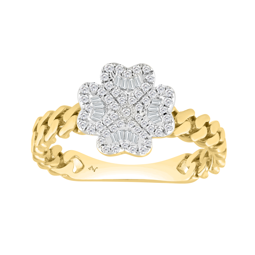 LADIES RING 0.25CT ROUND/BAGUETTE DIAMOND 14K YELLOW GOLD - Image 1