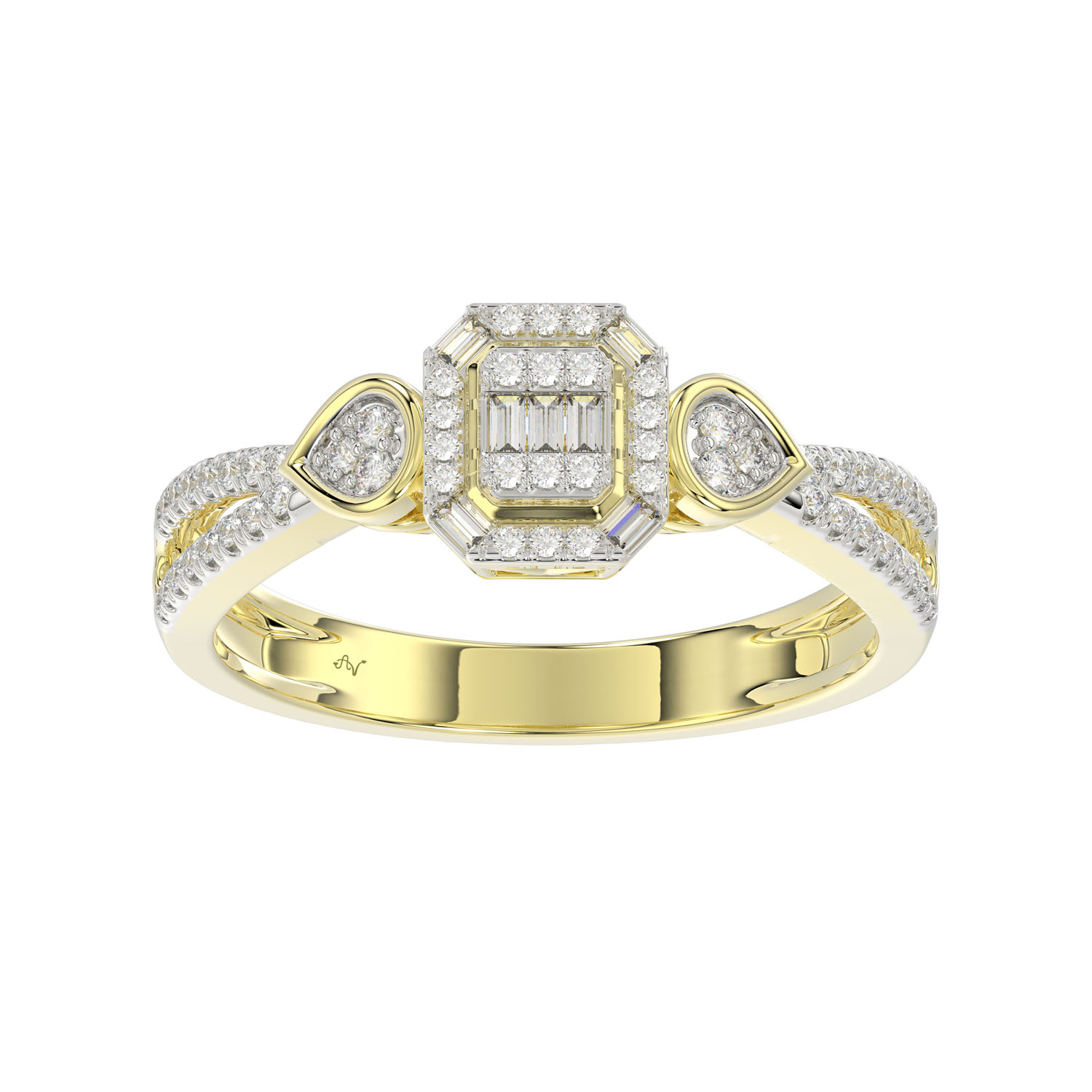 LADIES RING 0.20CT ROUND/BAGUETTE DIAMOND 10K YELLOW GOLD - Image 1
