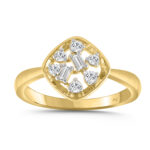LADIES RING 0.20CT ROUND/BAGUETTE DIAMOND 10K YELLOW GOLD