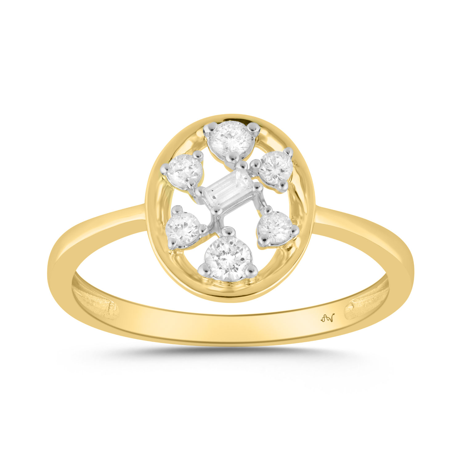 LADIES RING 0.20CT ROUND/BAGUETTE DIAMOND 10K YELLOW GOLD - Image 1