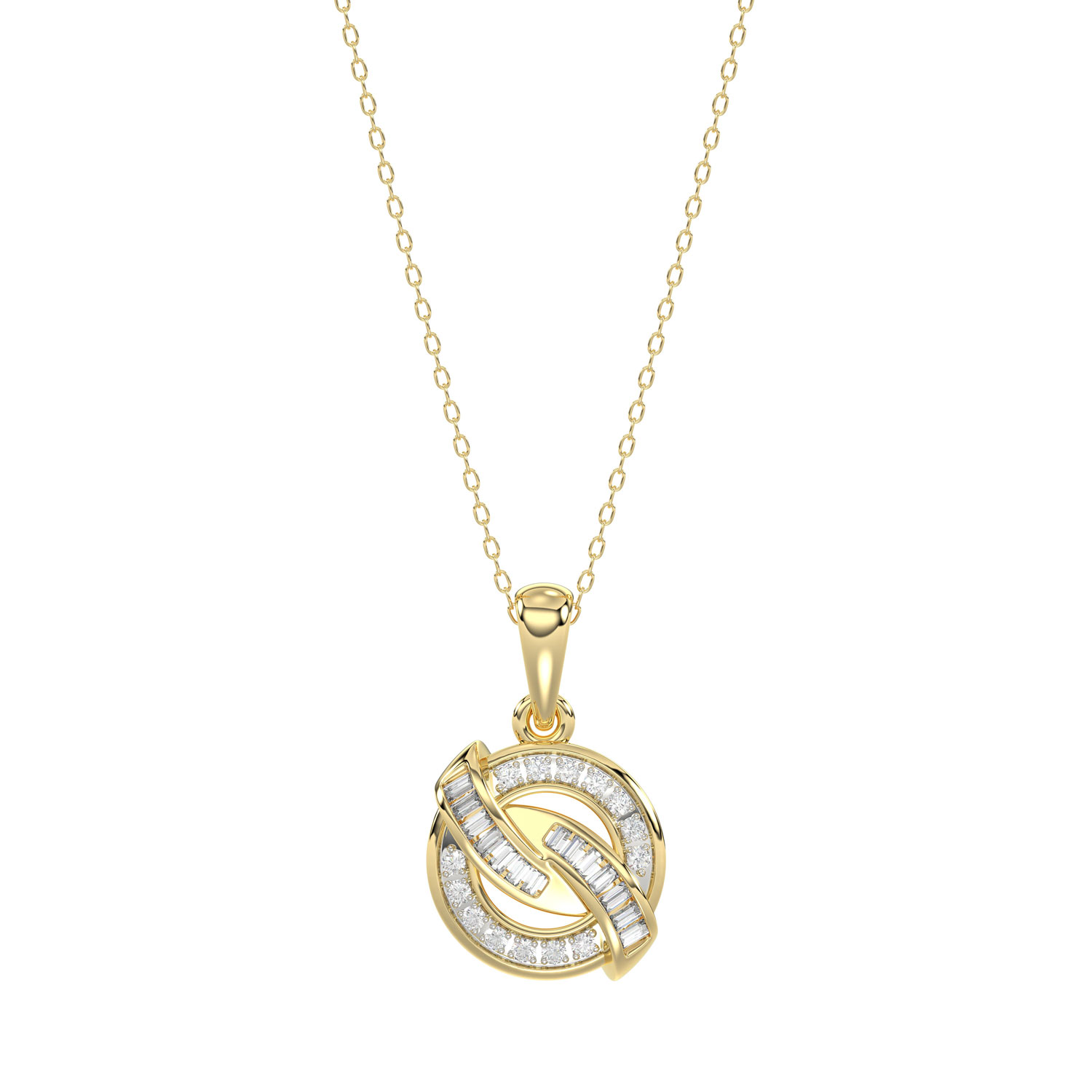 LADIES PENDANT 0.15CT ROUND/BAGUETTE DIAMOND 10K YELLOW GOLD - Image 1