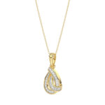 LADIES PENDANT 0.15CT ROUND/BAGUETTE DIAMOND 10K YELLOW GOLD - Image 2