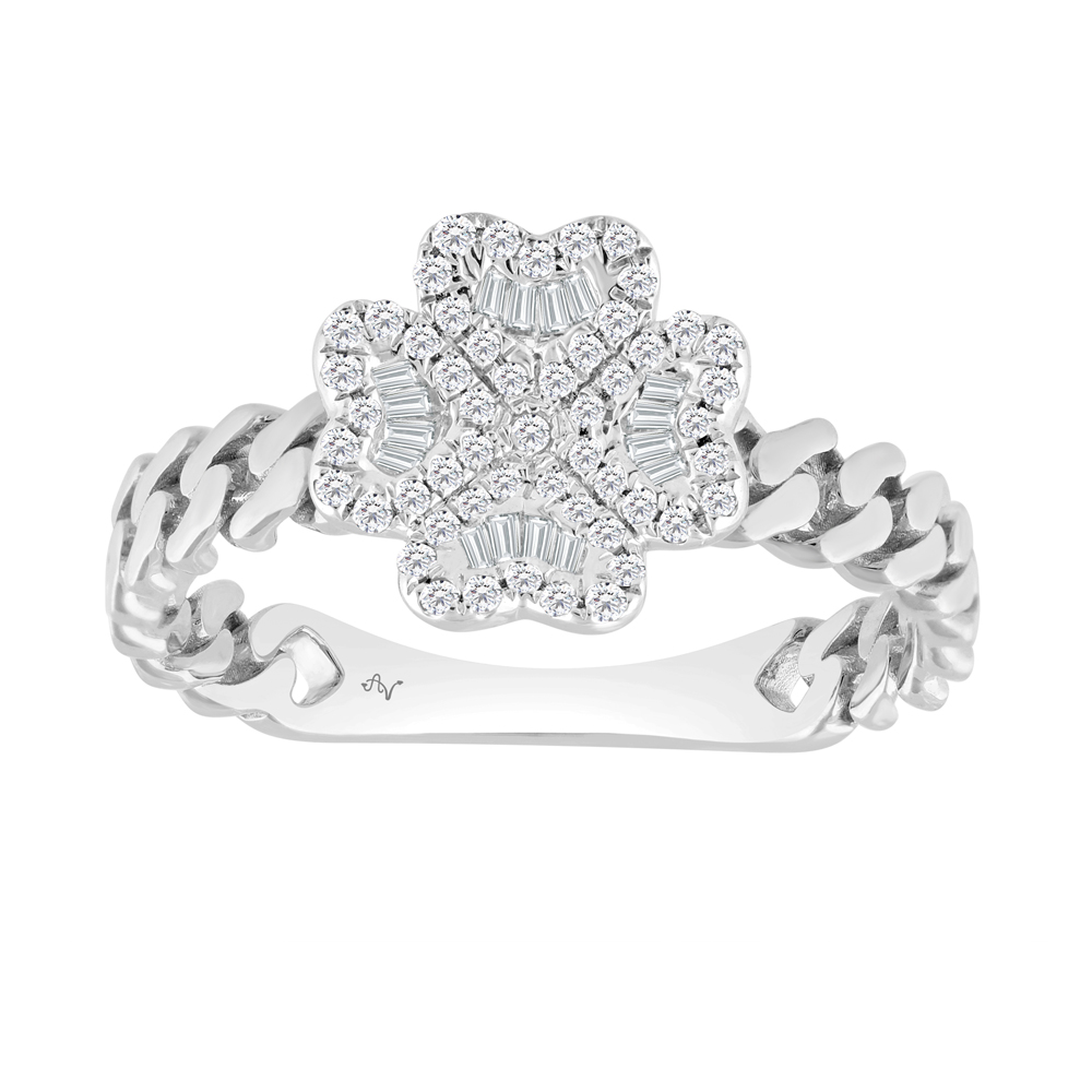 LADIES RING 0.25CT ROUND/BAGUETTE DIAMOND 14K WHITE GOLD - Image 1