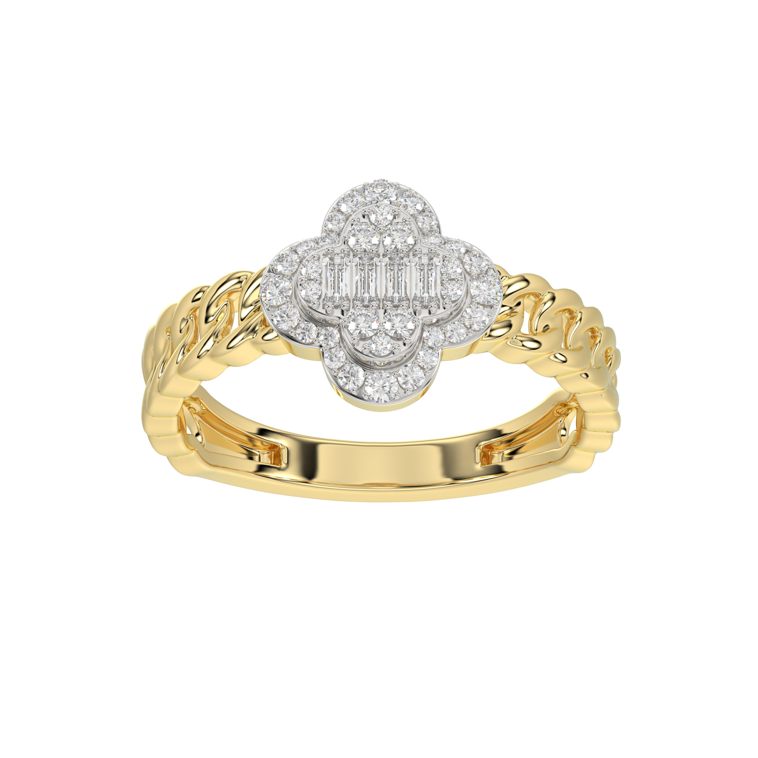 LADIES RING 0.25CT ROUND/BAGUETTE DIAMOND 10K YELLOW GOLD - Image 1