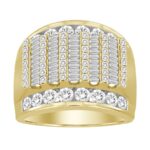 MEN'S RING 3.00CT ROUND/BAGUETTE DIAMOND 10K YELLOW GOLD