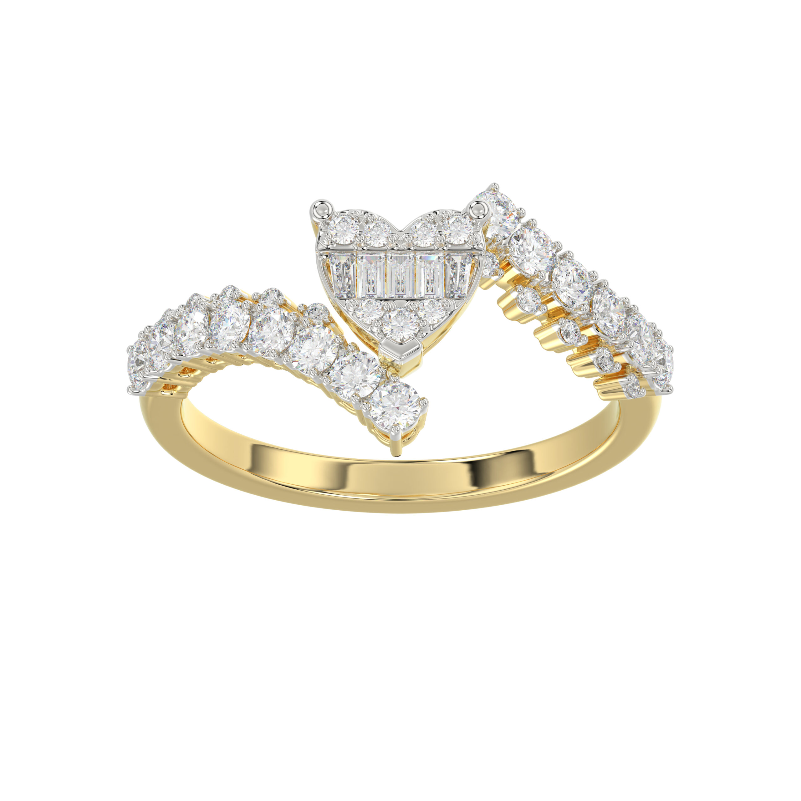LADIES RING 0.65CT ROUND/BAGUETTE DIAMOND 14K YELLOW GOLD - Image 1