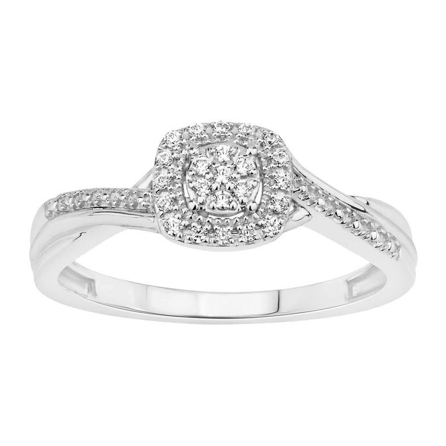 LADIES RING 0.10CT ROUND DIAMOND 10K WHITE GOLD - Image 1