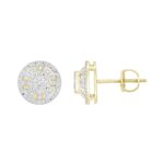 LADIES EARRINGS 0.20CT ROUND/BAGUETTE DIAMOND 10K YELLOW GOLD