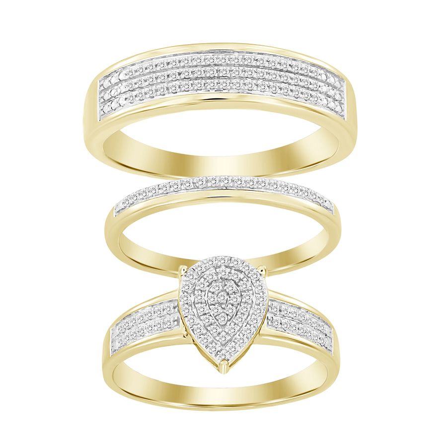 UNISEX TRIOS SET 0.33CT ROUND DIAMOND 10K YELLOW GOLD - Image 1