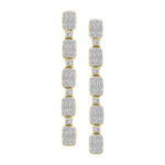 LADIES LINEAR EARRINGS 1.00CT ROUND/BAGUETTE DIAMOND 14K YELLOW GOLD