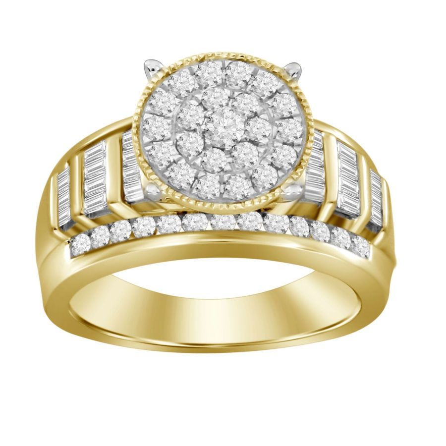 LADIES RING 1.00CT ROUND/BAGUETTE DIAMOND 10K YELLOW GOLD - Image 1