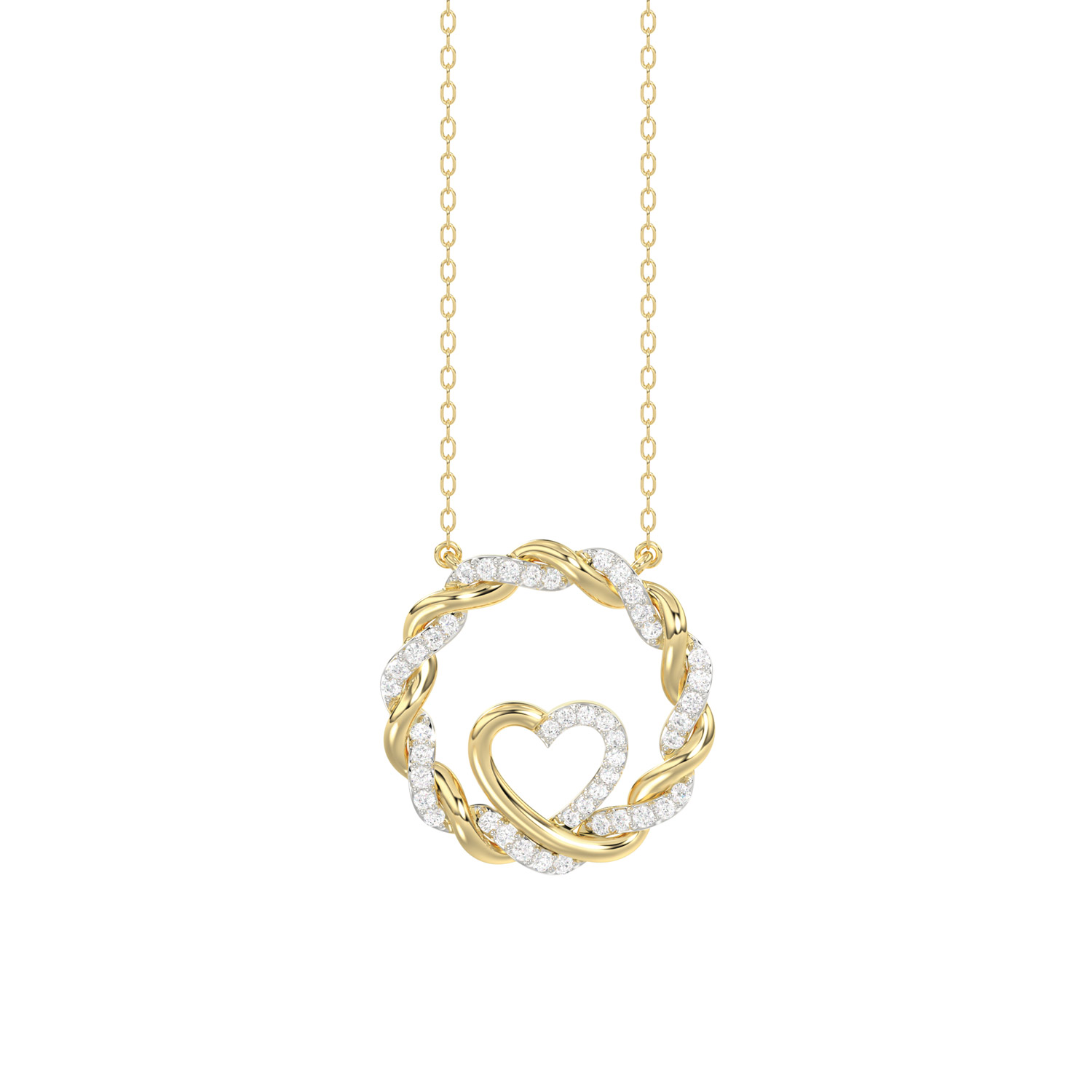 ELEGANCE 10K YELLOW GOLD 0.15CT TWISTED CIRCLE HEART & LADIES PENDANT ROUND DIAMOND WITH CHAIN - Image 1
