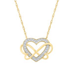 10K YELLOW GOLD LADIES INFINITY HEART PENDANT 0.15CT ROUND DIAMOND, INCLUDES CHAIN