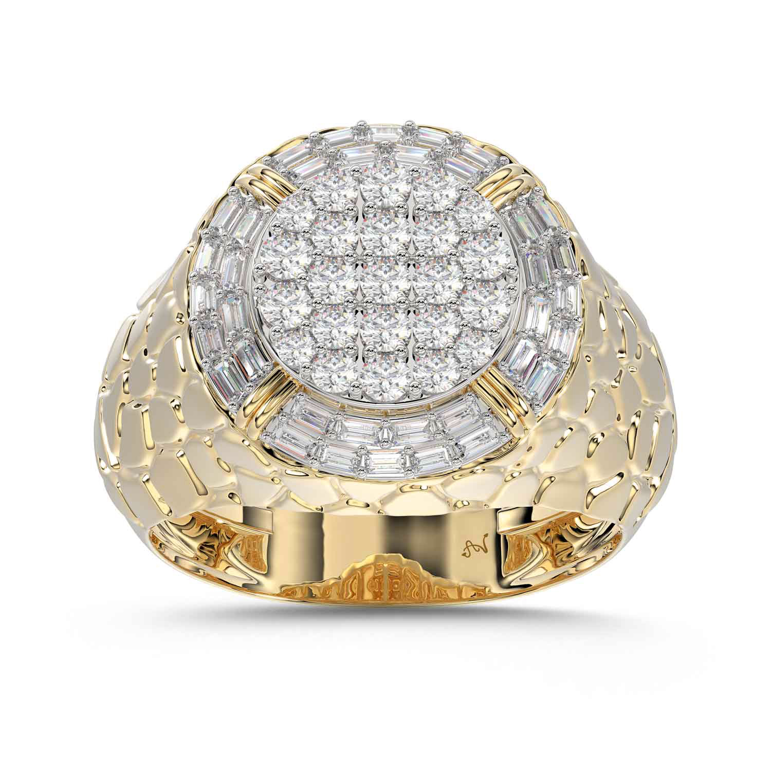 MEN'S RING 1.00CT ROUND/BAGUETTE DIAMOND 10K YELLOW GOLD - Image 1
