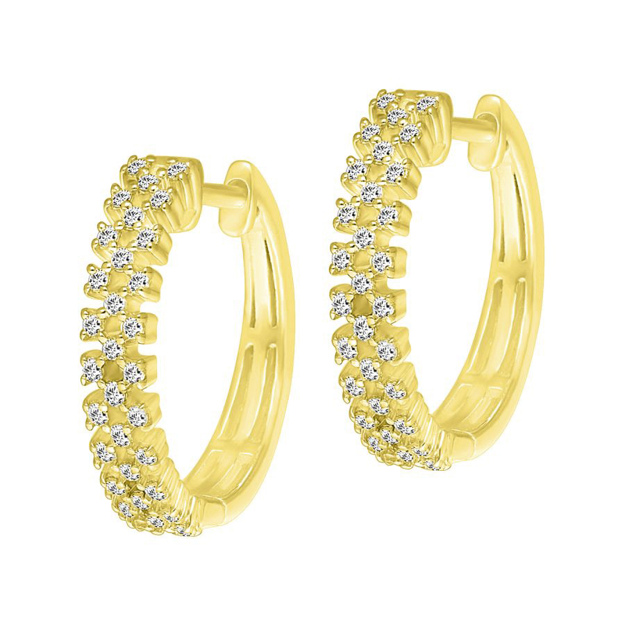 HOOPS EARRINGS 0.25CT ROUND DIAMOND 10K YELLOW GOLD - Image 1