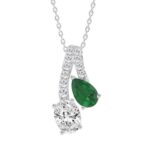 14K WHITE GOLD 3.00CT ROUND/GREEN EMERALD PEAR/MARQUISE DIAMOND LADIES PENDANT (GREEN EMERALD PEAR 3/1CT)