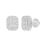 14K WHITE GOLD 1 1/2CT ROUND/EMERALD DIAMOND MEN'S EARRINGS - Image 3