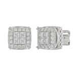 14K WHITE GOLD 1CT ROUND/PRINCESS DIAMOND MEN'S EARRINGS - Image 3