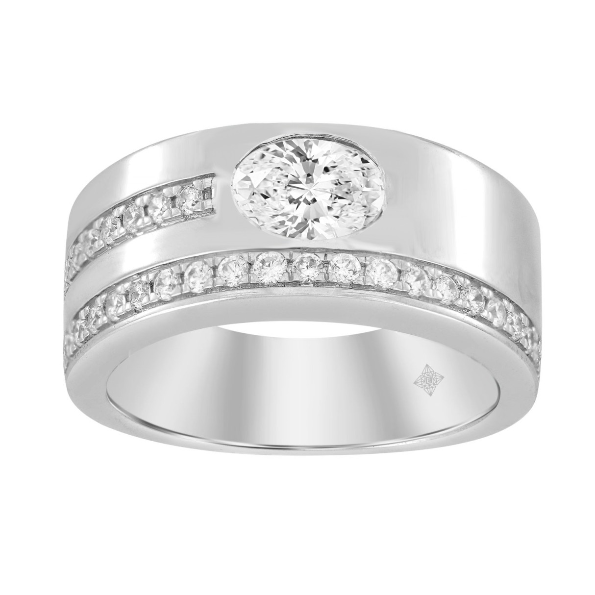 MEN'S BAND 1CT ROUND/OVAL DIAMOND 14K WHITE GOLD - Image 1