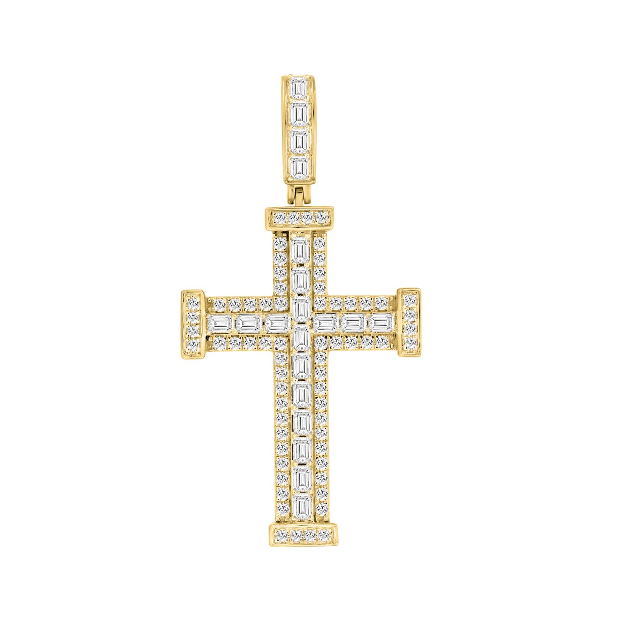 MEN'S CHARM PENDANT 3CT ROUND/EMERALD DIAMOND 14K YELLOW GOLD - Image 1