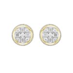 MEN'S EARRINGS 1 1/2CT ROUND/EMERALD DIAMOND 14K YELLOW GOLD