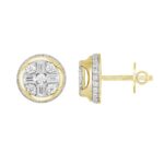MEN'S EARRINGS 1 1/2CT ROUND/EMERALD DIAMOND 14K YELLOW GOLD - Image 2