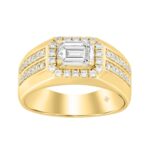 MEN'S RING 1 1/2CT ROUND/EMERALD DIAMOND 14K YELLOW GOLD (CENTER STONE EMERALD DIAMOND 1CT)