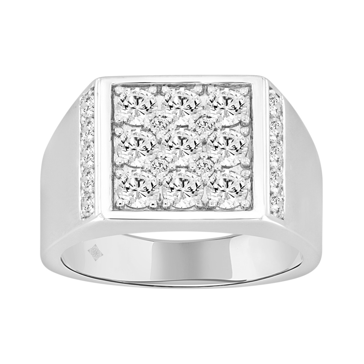 MEN'S RING 1 3/4CT ROUND DIAMOND 14K WHITE GOLD - Image 1