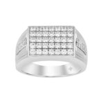 MEN'S RING 1CT ROUND DIAMOND 14K WHITE GOLD