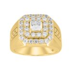 MEN'S RING 2 1/2CT ROUND/PRINCESS DIAMOND 10K YELLOW GOLD (CENTER STONE PRINCESS DIAMOND 1CT )