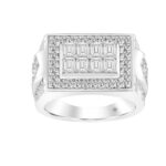 MEN'S RING 2CT ROUND/EMERALD DIAMOND 14K WHITE GOLD