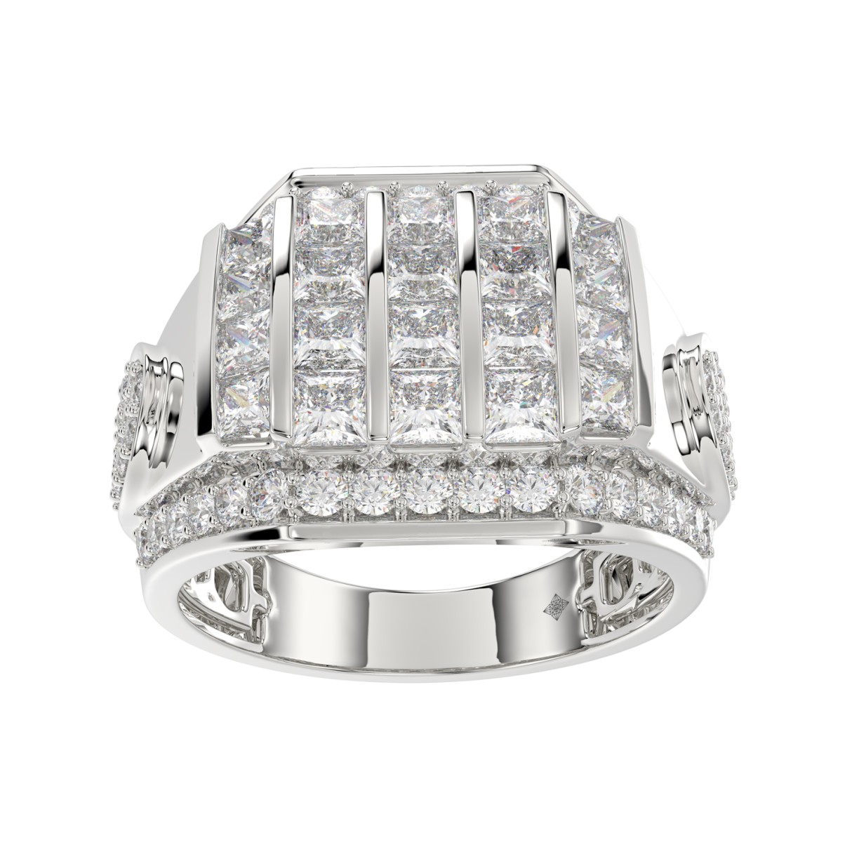 MEN'S RING 3CT ROUND/PRINCESS DIAMOND 14K WHITE GOLD - Image 1