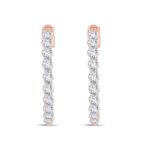 LADIES HOOP EARRINGS 2CT ROUND DIAMOND 14K ROSE GOLD