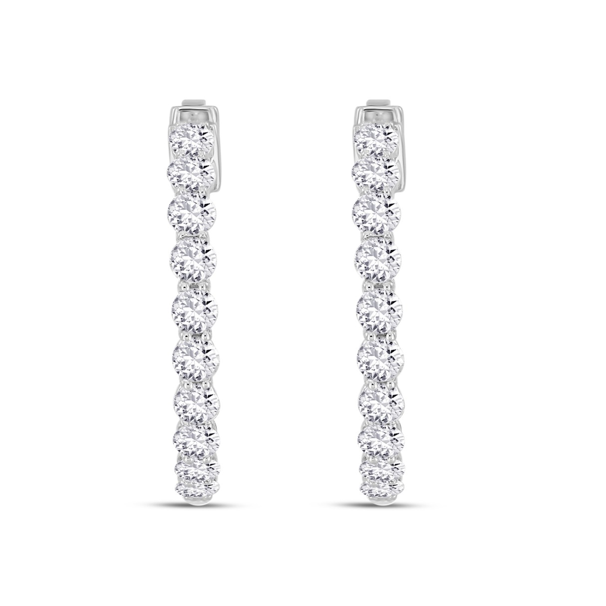 LADIES HOOP EARRINGS 2CT ROUND DIAMOND 14K WHITE GOLD - Image 1