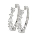 LADIES HOOP EARRINGS 2CT ROUND/PEAR DIAMOND 14K WHITE GOLD - Image 4
