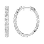 LADIES HOOP EARRINGS 7CT ROUND DIAMOND 14K WHITE GOLD - Image 2