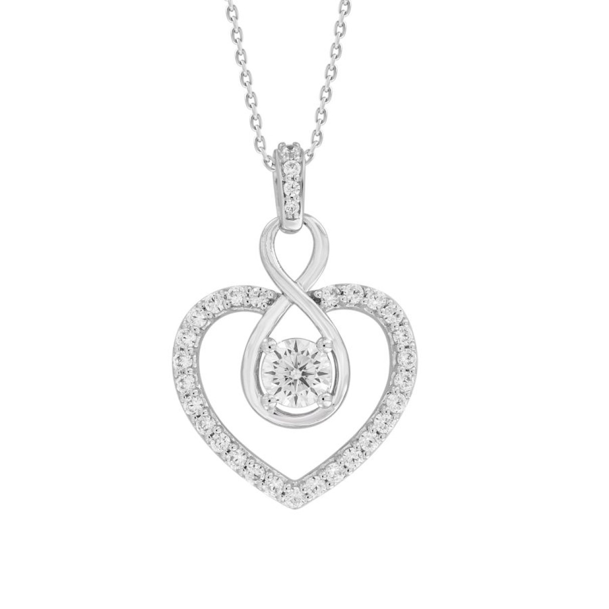 LADIES PENDANT 1/2CT ROUND DIAMOND 14K WHITE GOLD WITH CHAIN - Image 1
