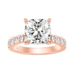14K ROSE GOLD 4 3/4CT ROUND/CUSHION DIAMOND LADIES RING (CENTER STONE CUSHION DIAMOND 4CT)