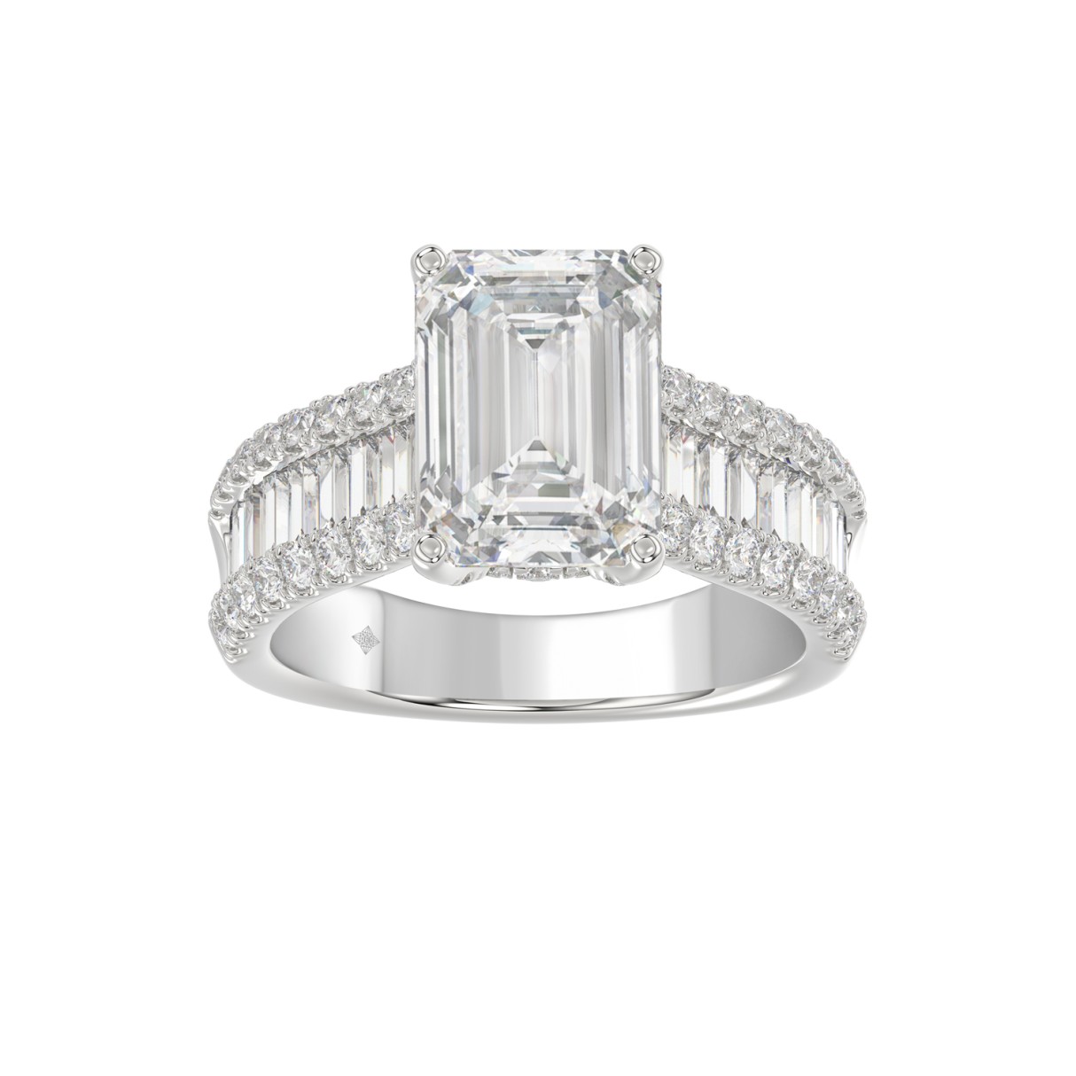 14K WHITE GOD 1 1/4CT ROUND/BAGUETTE/RADIANT DIAMOND SEMI MOUNT LADIES RING (CENTER STONE RADIANT DIAMOND 4.00CT) - Image 1
