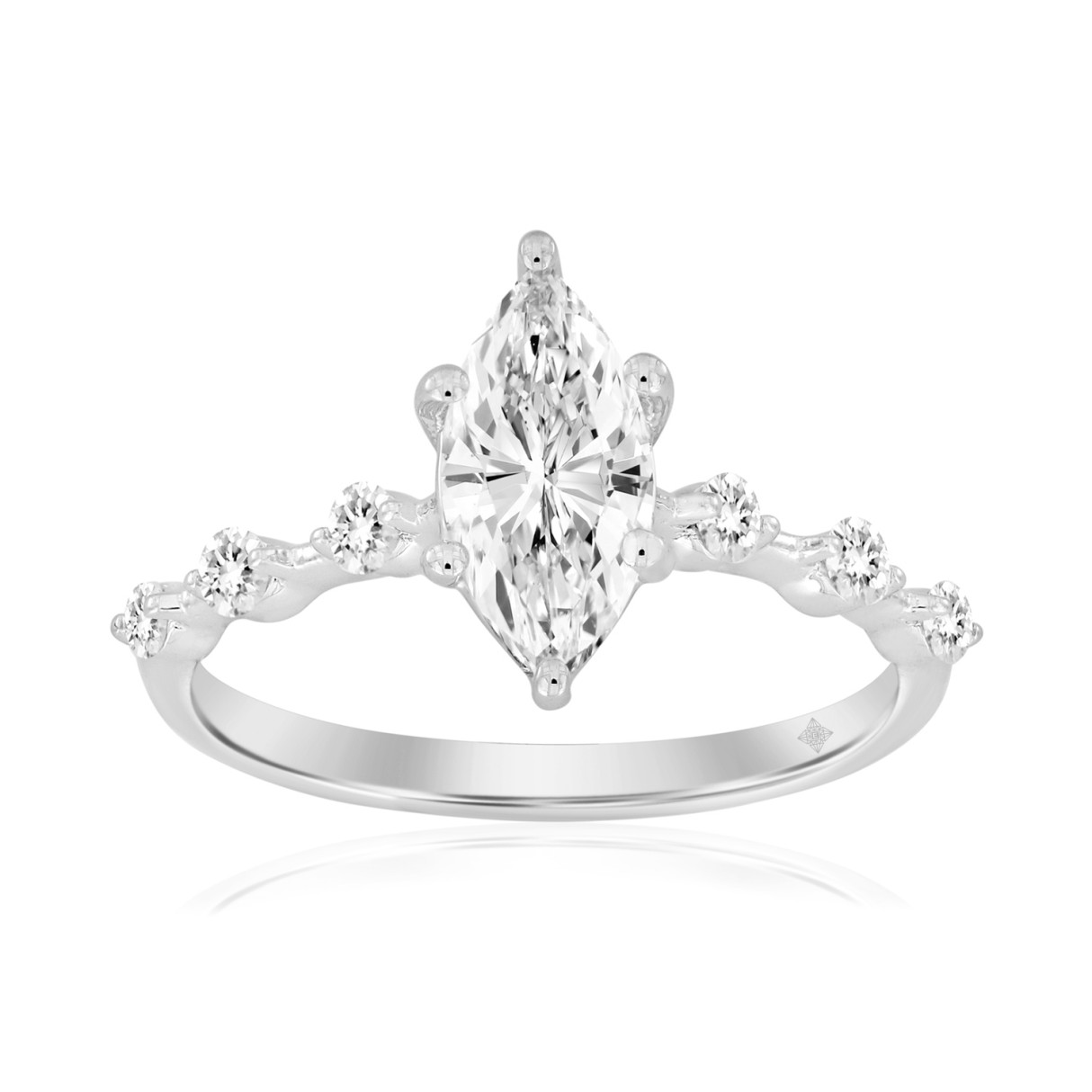 14K WHITE GOLD 1 1/4CT ROUND/MARQUISE DIAMOND LADIES RING (CENTER STONE MARQUISE DIAMOND 1CT) - Image 1