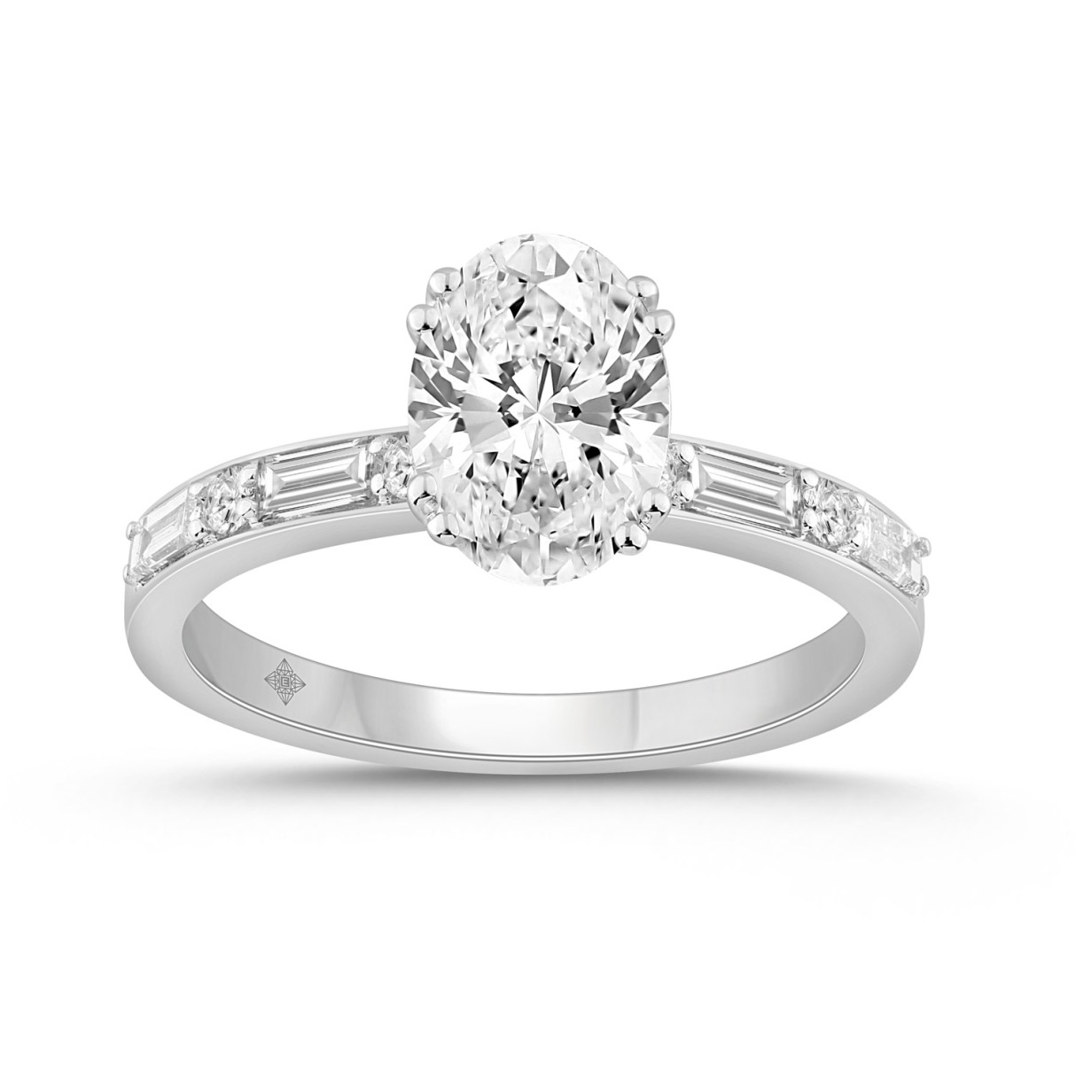 14K WHITE GOLD 1 3/4CT ROUND/BAGUETTE DIAMOND LADIES RING (CENTER STONE ROUND DIAMOND 1 1/2CT) - Image 1