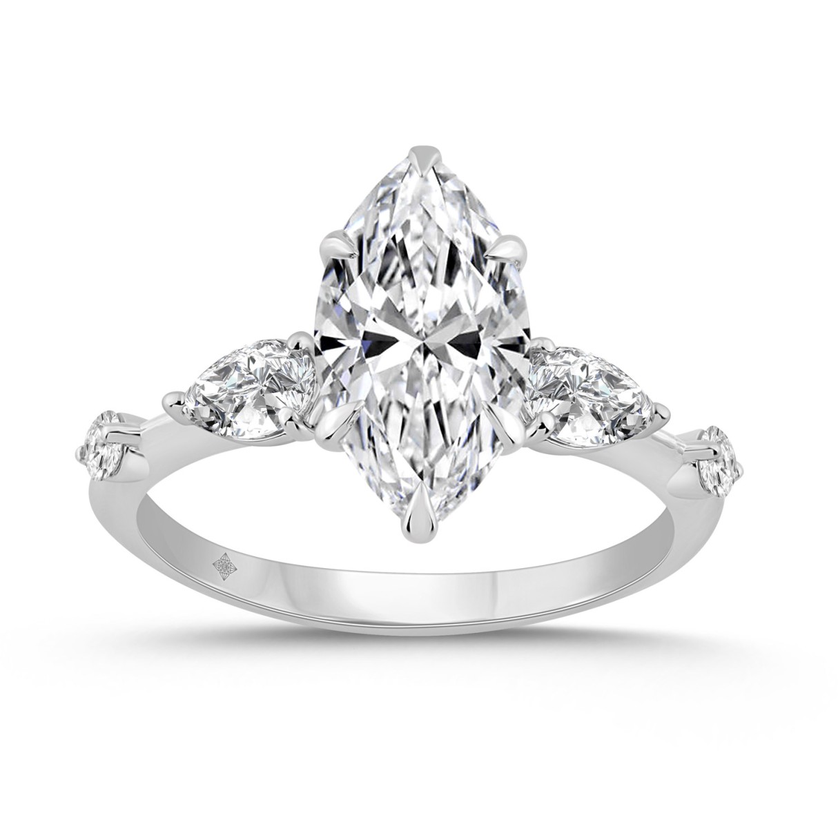 14K WHITE GOLD 2 1/2CT ROUND/MARQUISE/PEAR DIAMOND LADIES RING (CENTER STONE MARQUISE DIAMOND 2CT) - Image 1