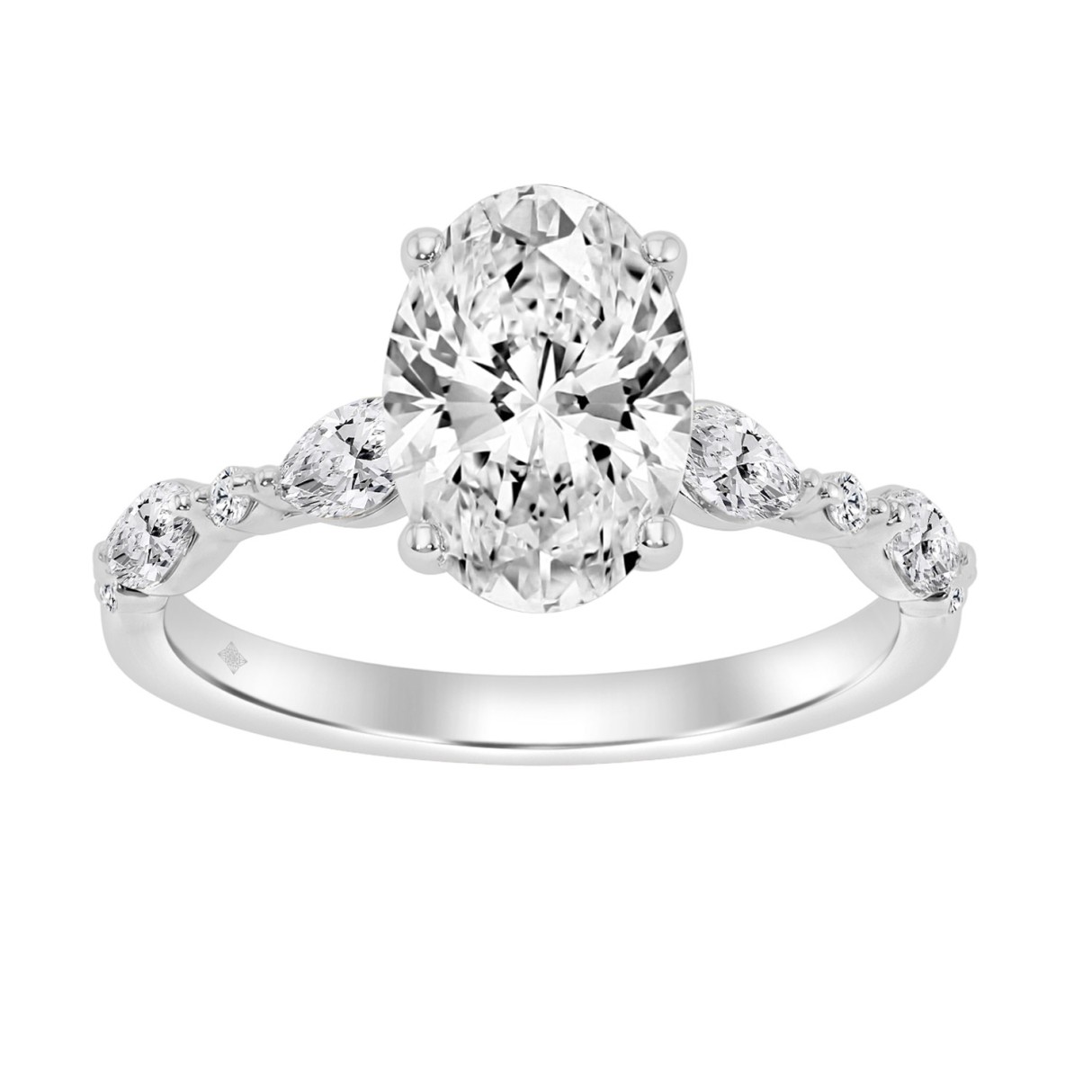 14K WHITE GOLD 2 1/2CT ROUND/OVAL/MARQUISE DIAMOND LADIES RING (CENTER STONE OVAL DIAMOND 2CT - Image 1