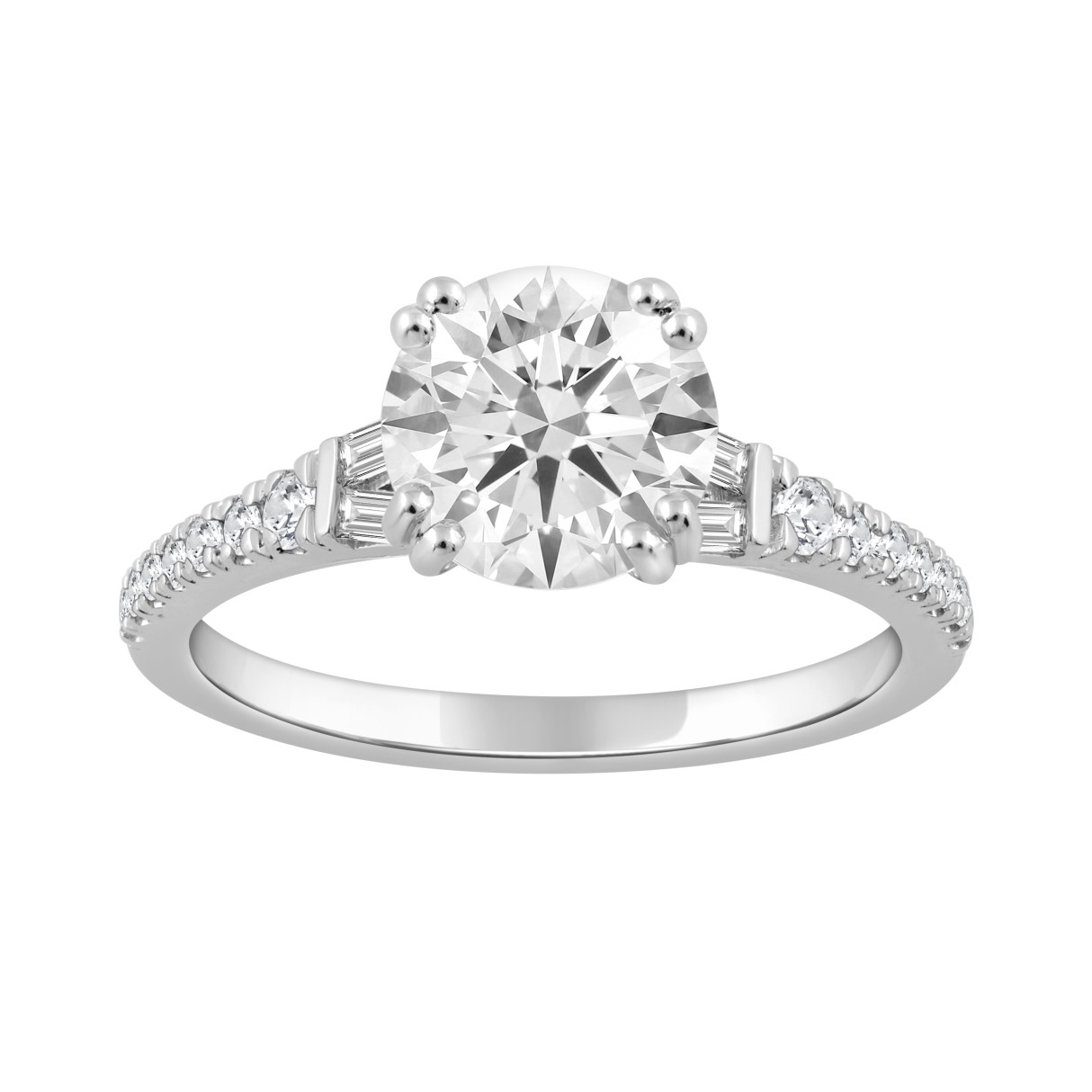 14K WHITE GOLD 2 1/4CT ROUND/BAGUETTE DIAMOND LADIES RING (CENTER STONE ROUND DIAMOND 2CT) - Image 1