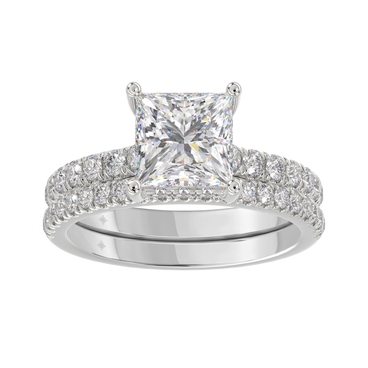 14K WHITE GOLD 2 7/8CT ROUND/PRINCESS DIAMOND LADIES BRIDAL SET (CENTER STONE PRINCESS DIAMOND 2.00CT) - Image 1